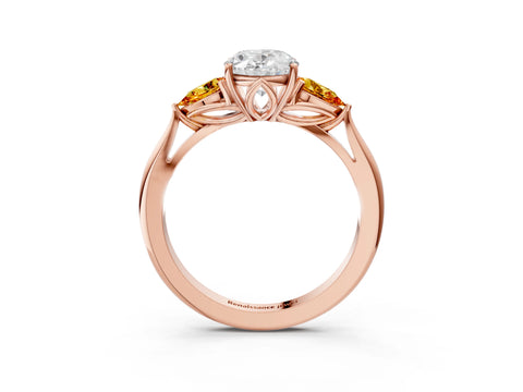 Rose gold Oval Cut Diamond Three-Stone Ring with Pear with Citrine side stone Side Stones and Prong Setting_3