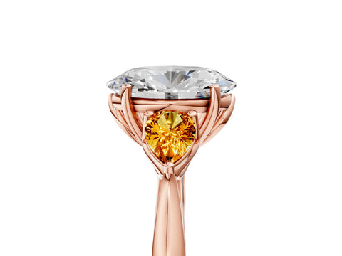 Rose gold Oval Cut Diamond Three-Stone Ring with Pear with Citrine side stone Side Stones and Prong Setting_5
