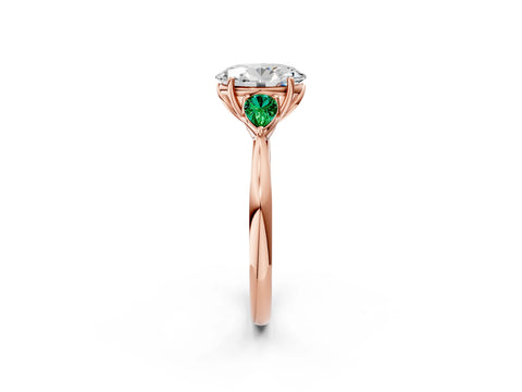 Rose gold Oval Cut Diamond Three-Stone Ring with Pear with Emerald side stone Side Stones and Prong Setting_2