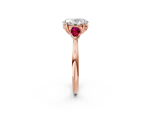 Rose gold Oval Cut Diamond Three-Stone Ring with Pear with Garnet side stone Side Stones and Prong Setting_2