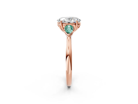 Rose gold Oval Cut Diamond Three-Stone Ring with Pear with Green Sapphire side stone Side Stones and Prong Setting_2