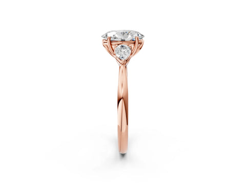 Rose gold Oval Cut Diamond Three-Stone Ring with Pear with Moissanite side stone Side Stones and Prong Setting_2