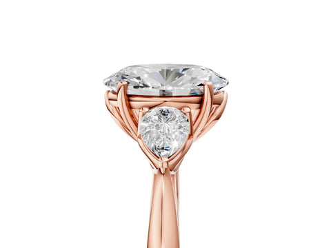Rose gold Oval Cut Diamond Three-Stone Ring with Pear with Moissanite side stone Side Stones and Prong Setting_5