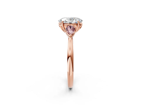 Rose gold Oval Cut Diamond Three-Stone Ring with Pear with Morganite side stone Side Stones and Prong Setting_2