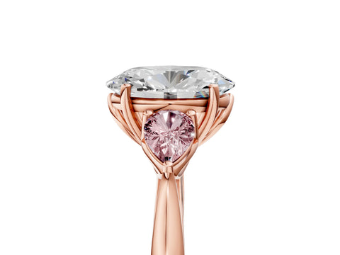 Rose gold Oval Cut Diamond Three-Stone Ring with Pear with Morganite side stone Side Stones and Prong Setting_5