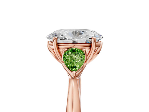 Rose gold Oval Cut Diamond Three-Stone Ring with Pear with Peridot side stone Side Stones and Prong Setting_5