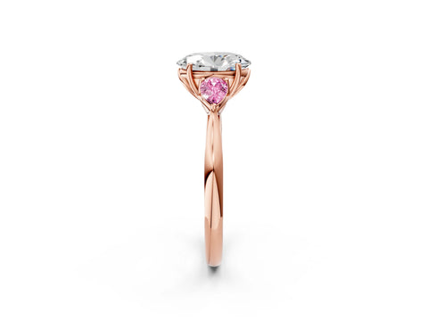 Rose gold Oval Cut Diamond Three-Stone Ring with Pear with Pink Sapphire side stone Side Stones and Prong Setting_2