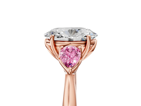 Rose gold Oval Cut Diamond Three-Stone Ring with Pear with Pink Sapphire side stone Side Stones and Prong Setting_5