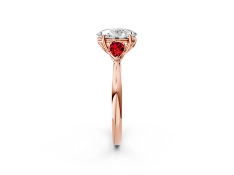 Rose gold Oval Cut Diamond Three-Stone Ring with Pear with Ruby side stone Side Stones and Prong Setting_2