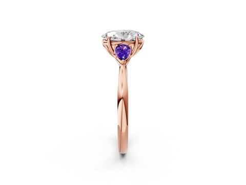 Rose gold Oval Cut Diamond Three-Stone Ring with Pear with Tanzanite side stone Side Stones and Prong Setting_2