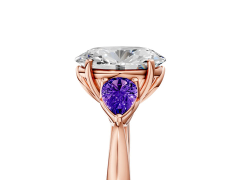 Rose gold Oval Cut Diamond Three-Stone Ring with Pear with Tanzanite side stone Side Stones and Prong Setting_5