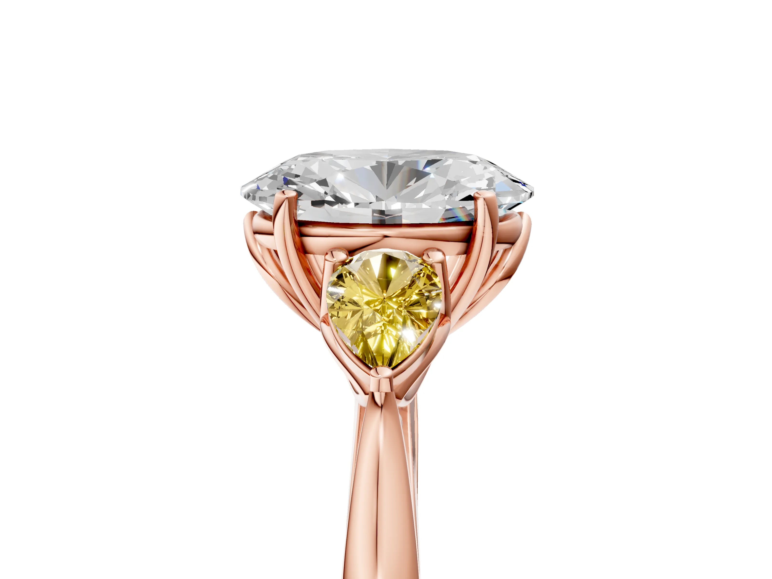 Rose gold Oval Cut Diamond Three-Stone Ring with Pear with Yellow Sapphire side stone Side Stones and Prong Setting_5