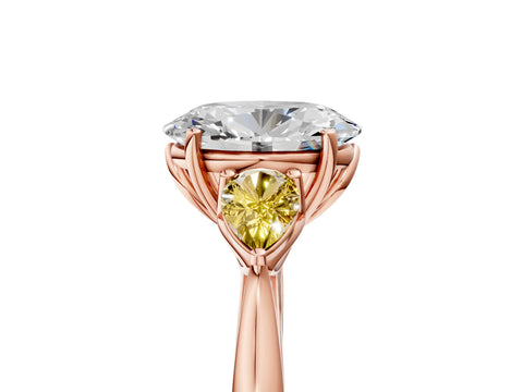 Rose gold Oval Cut Diamond Three-Stone Ring with Pear with Yellow Sapphire side stone Side Stones and Prong Setting_5