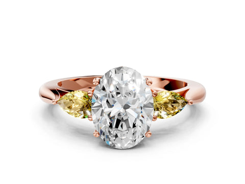 Rose gold Oval Cut Diamond Three-Stone Ring with Pear with Yellow Sapphire side stone Side Stones and Prong Setting