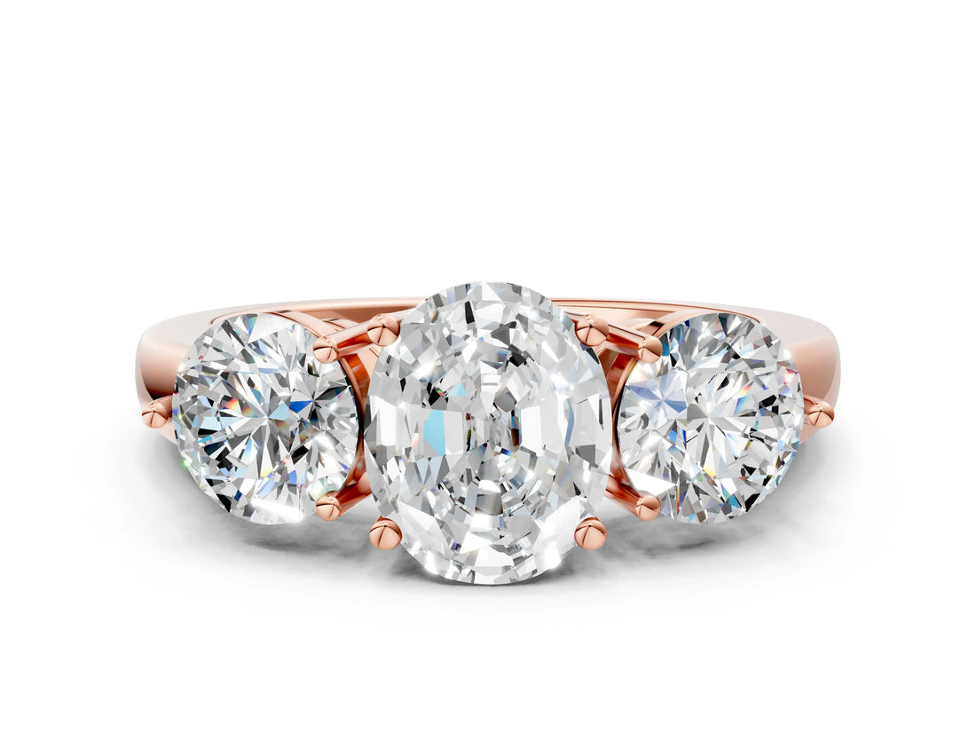 Rose gold Oval Cut Diamond Three-Stone Ring with Prong Setting and Classic Band_107