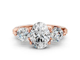 Rose gold Oval Cut Diamond Three-Stone Ring with Prong Setting and Pavé Band_3