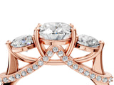 Rose gold Oval Cut Diamond Three-Stone Ring with Prong Setting and Pavé Band_7