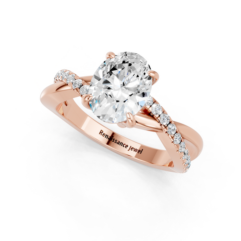 Rose gold Oval Cut Diamond Twist Band Solitaire with Prong Setting_16