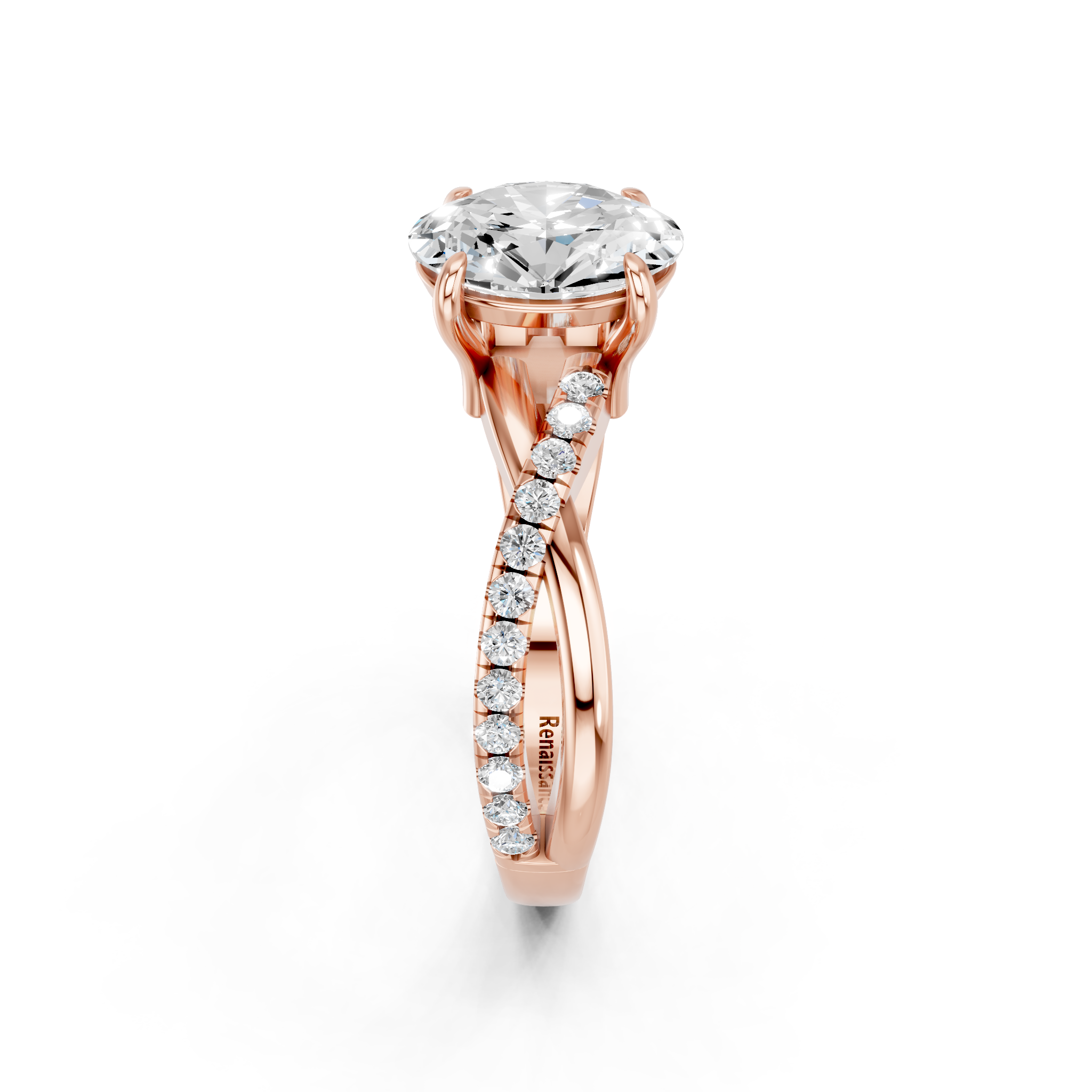 Rose gold Oval Cut Diamond Twist Band Solitaire with Prong Setting_17