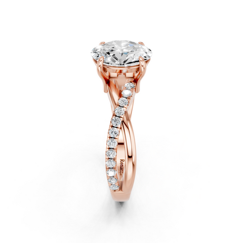 Rose gold Oval Cut Diamond Twist Band Solitaire with Prong Setting_17