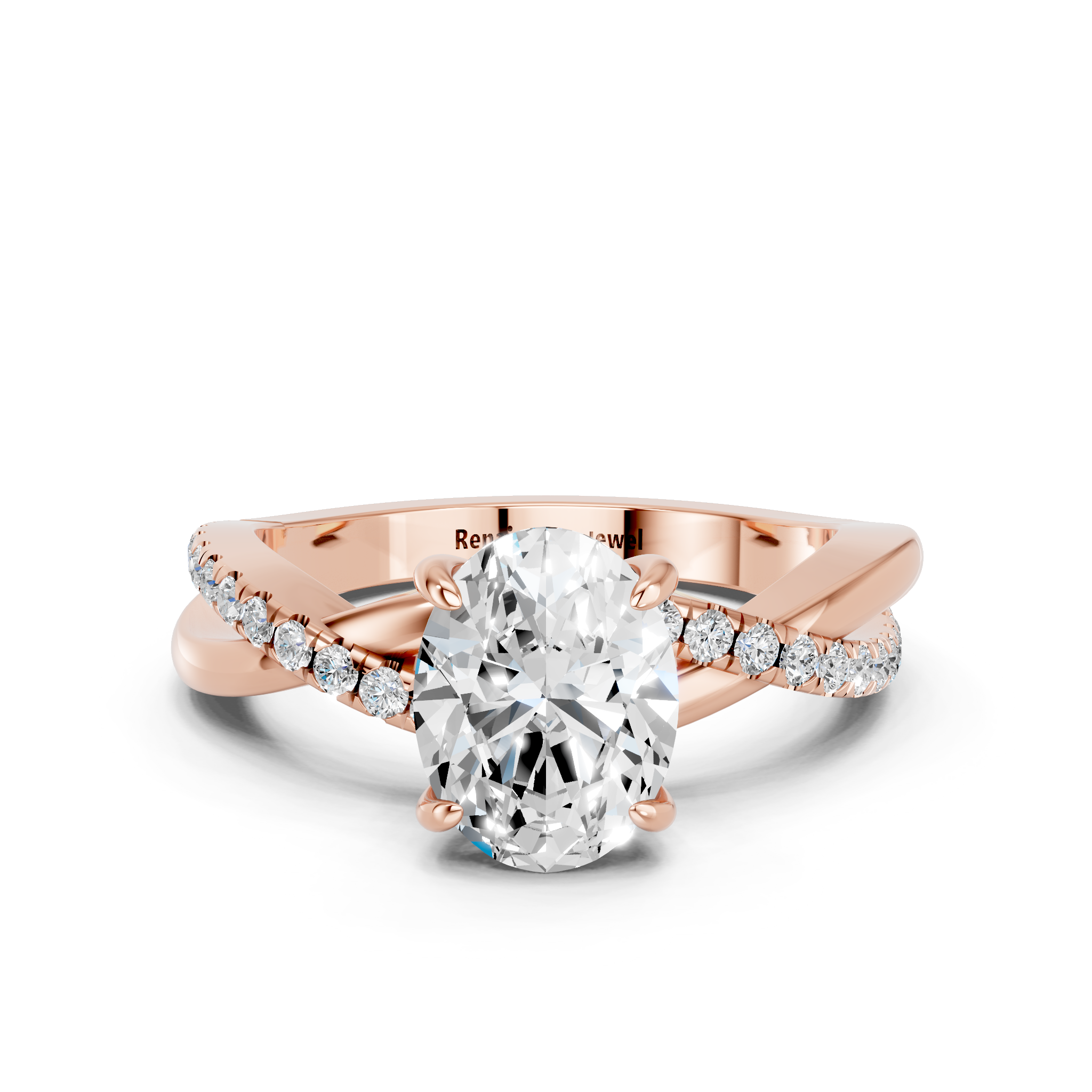 Rose gold Oval Cut Diamond Twist Band Solitaire with Prong Setting_24