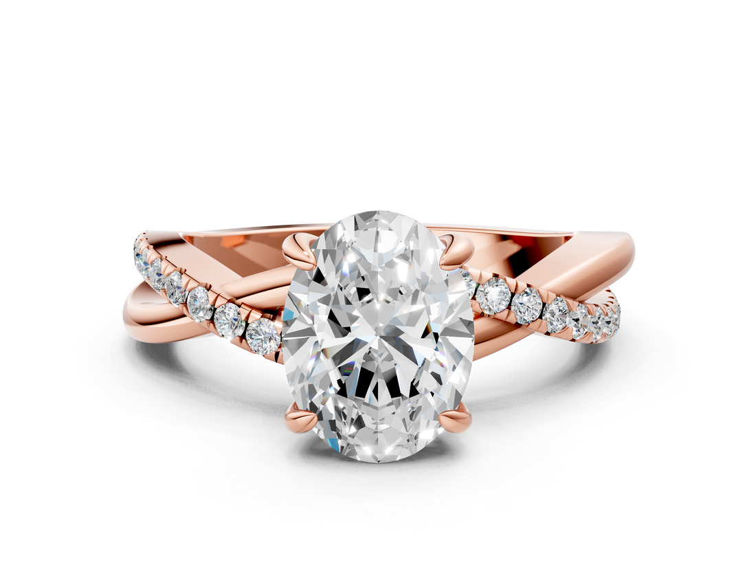 Rose gold Oval Cut Diamond Twist Band Solitaire with Prong Setting_41