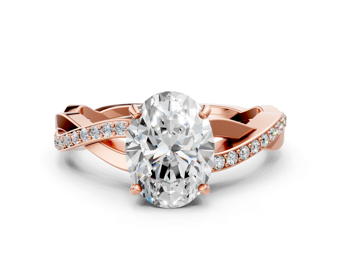 Rose gold Oval Cut Diamond Twisted Band Engagement Ring with Prong Setting_15