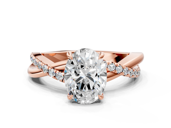 Rose gold Oval Cut Diamond Twisted Band with Pavé Setting and Four-Prong Setting