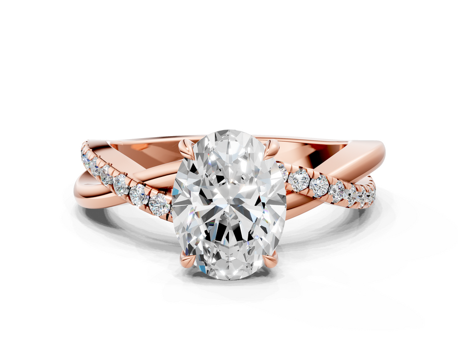 Rose gold Oval Cut Diamond Twisted Band with Pavé Setting and Four-Prong Setting