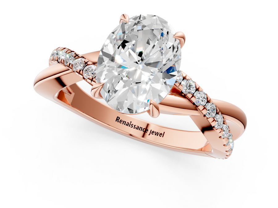 Rose gold Oval Cut Diamond Twisted Band with Pavé Setting and Four-Prong Setting