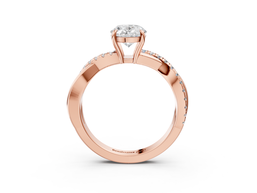 Rose gold Oval Cut Diamond Twisted Band with Pavé Setting and Four-Prong Setting