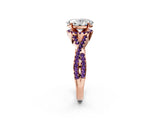 Rose gold Oval Cut Diamond with Amethyst side stone Halo Twist Band Solitaire Prong Setting Ring_14