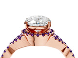 Rose gold Oval Cut Diamond with Amethyst side stone Halo Twist Band Solitaire Prong Setting Ring_16