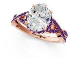 Rose gold Oval Cut Diamond with Amethyst side stone Halo Twist Band Solitaire Prong Setting Ring_25