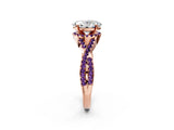 Rose gold Oval Cut Diamond with Amethyst side stone Halo Twist Band Solitaire Prong Setting Ring_38