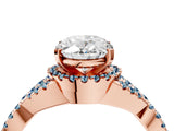 Rose gold Oval Cut Diamond with Aquamarine side stone Halo Twist Band Solitaire Prong Setting Ring_40