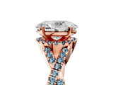 Rose gold Oval Cut Diamond with Aquamarine side stone Halo Twist Band Solitaire Prong Setting Ring_41