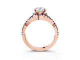 Rose gold Oval Cut Diamond with Blue Sapphire side stone Halo Twist Band Solitaire Prong Setting Ring_15
