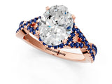 Rose gold Oval Cut Diamond with Blue Sapphire side stone Halo Twist Band Solitaire Prong Setting Ring_37
