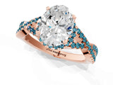 Rose gold Oval Cut Diamond with Blue Topaz side stone Halo Twist Band Solitaire Prong Setting Ring_37