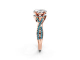 Rose gold Oval Cut Diamond with Blue Topaz side stone Halo Twist Band Solitaire Prong Setting Ring_38