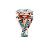 Rose gold Oval Cut Diamond with Blue Topaz side stone Halo Twist Band Solitaire Prong Setting Ring_41