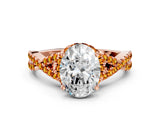 Rose gold Oval Cut Diamond with Citrine side stone Halo Twist Band Solitaire Prong Setting Ring_12