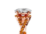 Rose gold Oval Cut Diamond with Citrine side stone Halo Twist Band Solitaire Prong Setting Ring_17