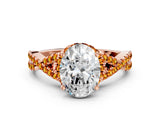 Rose gold Oval Cut Diamond with Citrine side stone Halo Twist Band Solitaire Prong Setting Ring_36