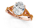 Rose gold Oval Cut Diamond with Citrine side stone Halo Twist Band Solitaire Prong Setting Ring_37