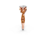 Rose gold Oval Cut Diamond with Citrine side stone Halo Twist Band Solitaire Prong Setting Ring_38