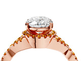 Rose gold Oval Cut Diamond with Citrine side stone Halo Twist Band Solitaire Prong Setting Ring_40