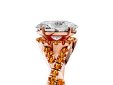 Rose gold Oval Cut Diamond with Citrine side stone Halo Twist Band Solitaire Prong Setting Ring_41