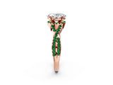 Rose gold Oval Cut Diamond with Emerald side stone Halo Twist Band Solitaire Prong Setting Ring_14